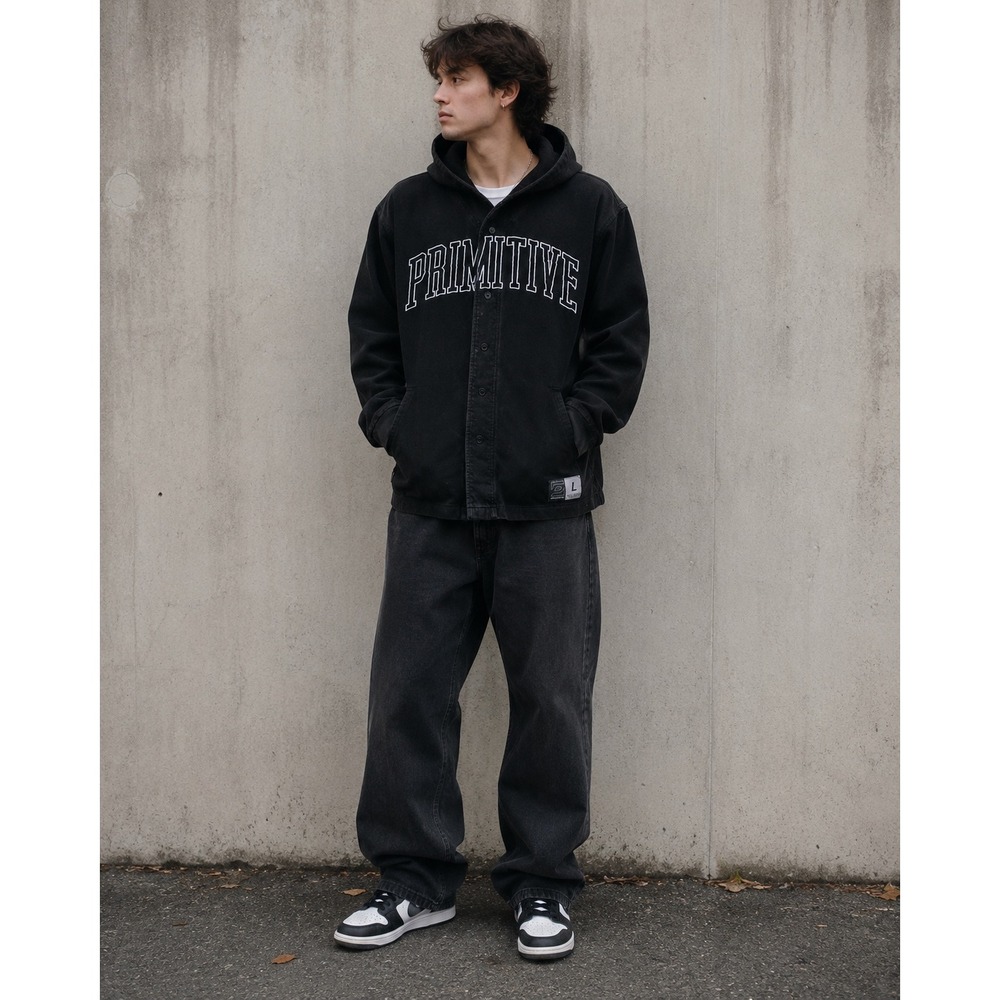 Primitive Skateboarding Jersey Mens Large Black Hooded Button Front Baseball